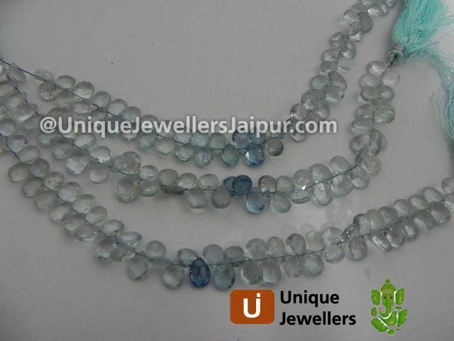 Multi Aquamarine Faceted Pear Beads